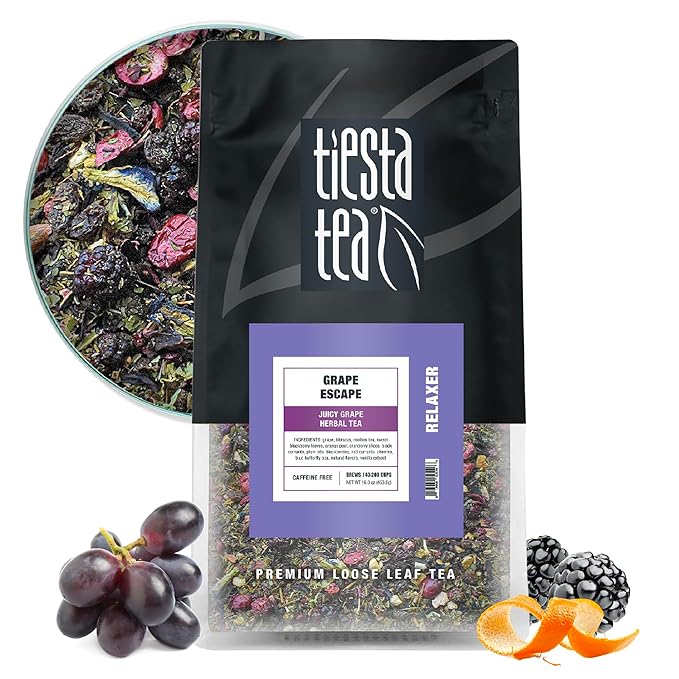 Tiesta Tea - Grape Escape, Loose Leaf, Juicy Grape Herbal, Non-Caffeinated Fruit Tea, Make Hot or Iced Up to 200 Cups, 16 oz Resealable Bulk Pouch