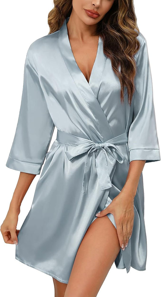 Samring Women's Bride Bridesmaids Robe Short Satin Kimono Robes for Wedding & Bridal Party Silk Bathrobes for Women
