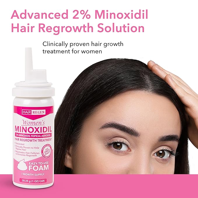 Hair-Regen Women’s 5% Minoxidil Foam – 1-Month Supply for Hair Regrowth – Clinically Proven Topical Treatment for Thinning Hair, Hair Loss & Female Pattern Baldness – Minoxidil for Women