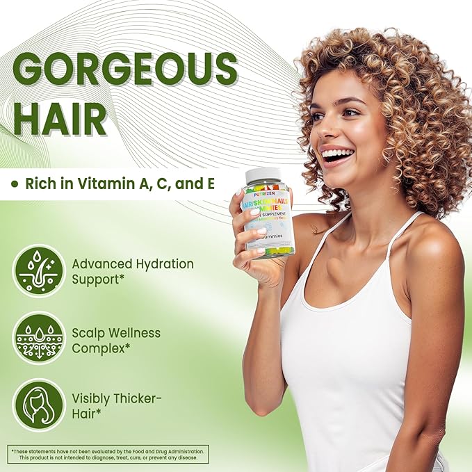 Hair Skin and Nails Gummies, Vegan 5000mcg Biotin Vitamins for Women & Men – Supports Hair Growth, Nail Strength & Skin Health – Non-GMO, 60 Gummies