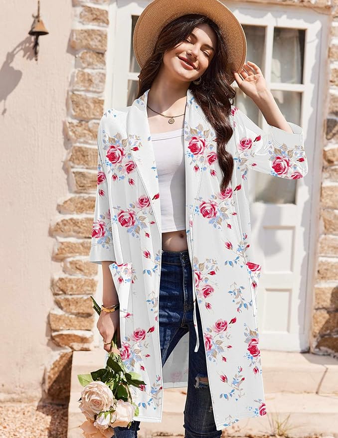 Ekouaer Women Robes Shawl Collar Bathrobe Short Kimono Robe Soft Knit Bathrobes Ladies Sleepwear with Pockets S-XXL