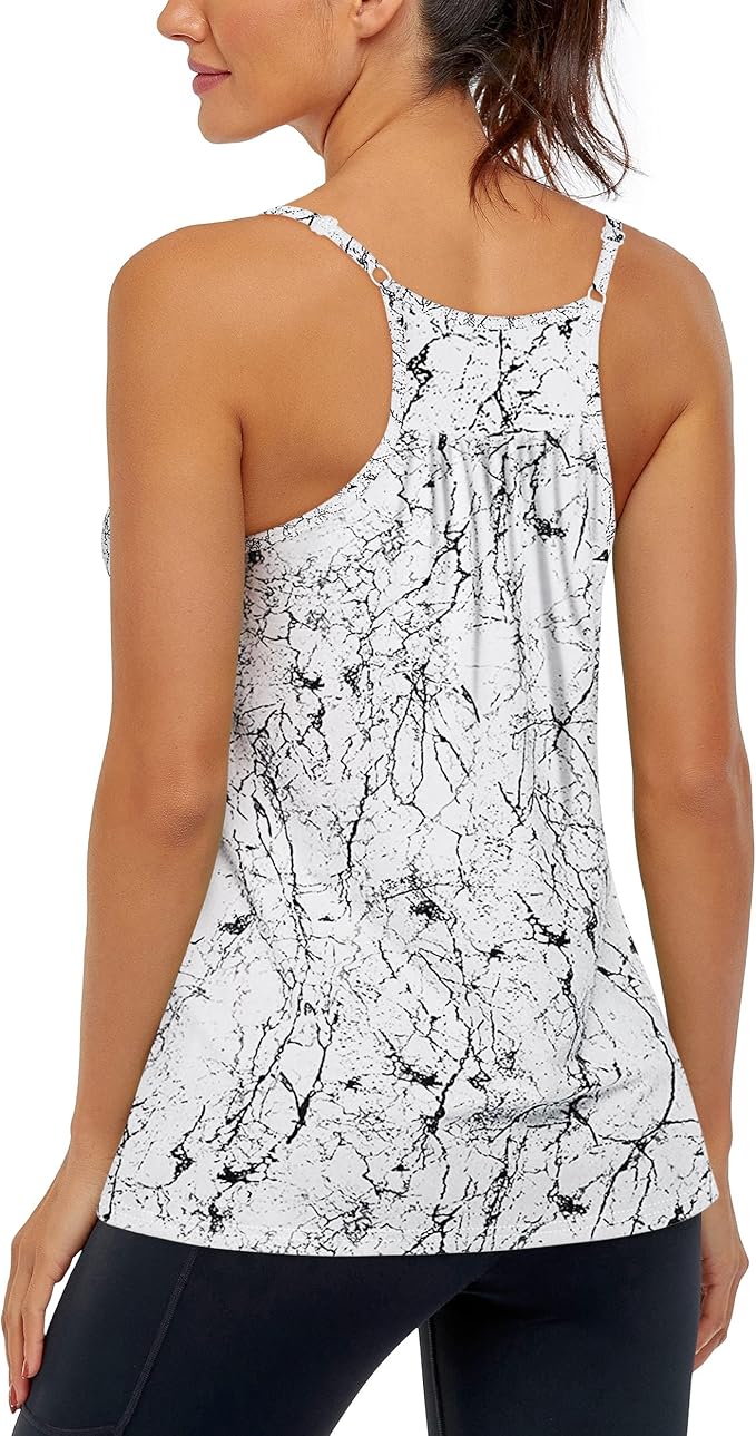 Hibelle Women's Workout Yoga Racerback Tank Tops with Built in Shelf Bra