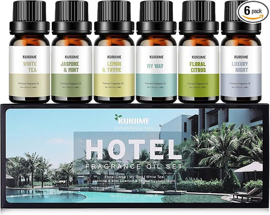 Fragrance Oils, Hotel Collection Diffuser Oil, Luxury Hotel Essential Oil Set for Diffuser, Soap & Candle Making Scents - Luxury Night, Jasmine & Mint, Lemon & Thyme, White Tea, Floral Citrus, My Way