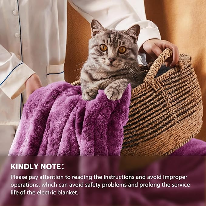 Homemate Electric Heated Blanket Twin Size - 62"x84" Heating Blanket Twin Size 1/2/4/6/8 Hours Auto-Off 10 Heat Level Over-Heat Protection Luxury Faux Fur Sherpa ETL Certification