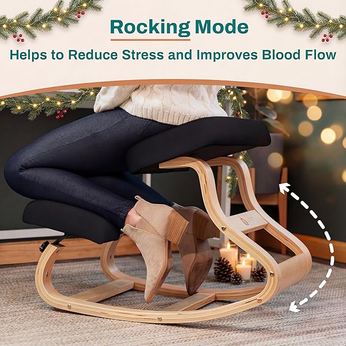 NYPOT Ergonomic Kneeling Chair with Adjustable Seats - Knee Chair for Posture Correction & Kneel Rocking Stool for Desk - Back Pain Relief and Support for Home and Office (Modern, Black Sand)