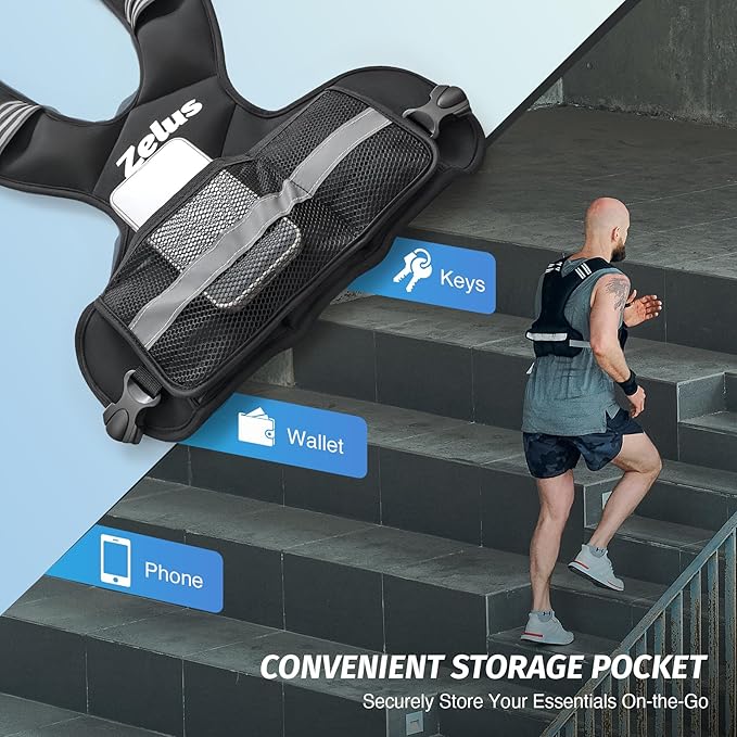 ZELUS Weighted Vest for Men and Women | 4-10lb/11-20lb/20-32lb Vest with 6 Ironsand Weights for Home Workouts | Adjustable Body Weight Vest Exercise Set for Cardio and Strength Training