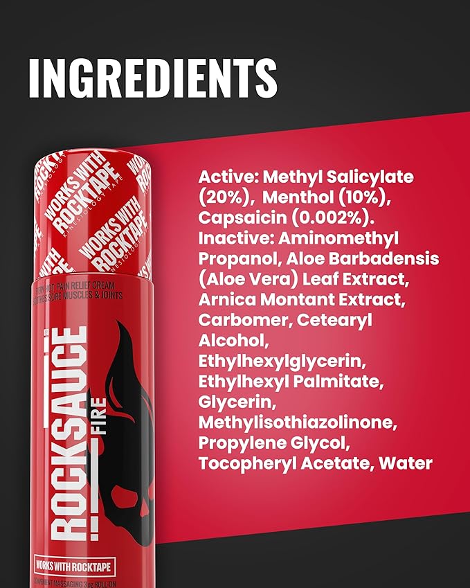 RockSauce Fire, 3 oz Roll-On - Easy to use Pain Relief Cream - Capsaicin & Menthol Formula Relieves Muscle & Joint Pain - Works w/ RockTape - No-Mess Applicator - Dye-Free, Won't Stain Clothes