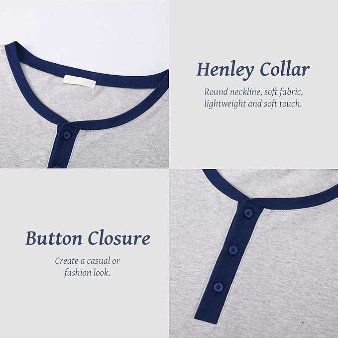 Men's Pajama Set with Henley Neckline 100% Cotton Soft and Comfortable Nightwear 2-Piece Lounge Set