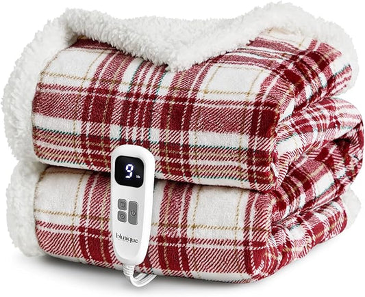 Heated Blanket Electric Throw-50''x60''Ultra Soft Cozy Plaid Flannel Fast Heating Electric Blanket with 10 Heat Levels & 10 Hours Auto Off, ETL Certified, Keep Warm in Couch Bed Office(Red)