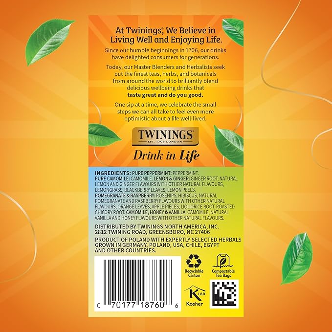Twinings Herbal Tea Variety Pack, 20 Count (Pack of 6), Formerly Assorted Herbal, Includes 5 Flavours, Naturally Caffeine-Free, Enjoy Hot or Iced, 120 Teabags