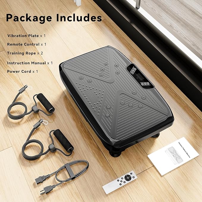 Vibration Plate Exercise Machine for Home & Office - Whole Body Vibration Platform Plate w/ Resistance Bands, Ultra Quiet Exercise Equipment for Weight Loss, Toning (Black-999)