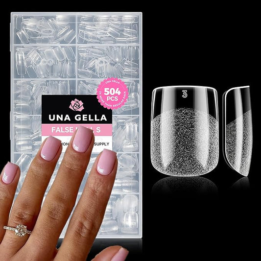 UNA GELLA Extra Short Nail Tips: 504pcs Square Fake Nails Pre-shape XS Short Square Press on Nails Gel Tips Full Cover Acrylic Nails False Nails for DIY Salon 12 Sizes