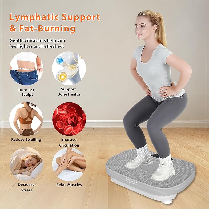 Homesy Vibration Plate Exercise Machine, Vibrating Plate for Lymphatic Drainage, Full Body Shaking Workout Fitness Platform Board, Sport Gym Equipment for Weight Loss Fat Burner