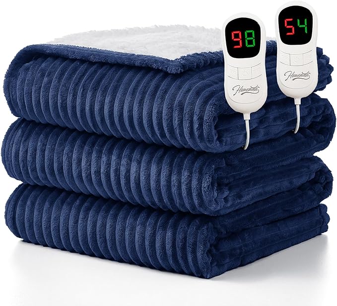 Homemate Electric Blanket Queen Size - 84"x90" Heated Blanket Queen Size 1/2/4/6/8 Hours Auto-Off 10 Heat Levels Over-Heat Protection Soft Flannel Sherpa ETL Certification