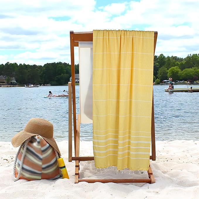 HILLFAIR Cotton Turkish Beach Towels, Quick Dry Lightweight Sand Free Peshtemal Towel for Bath Swim Yoga Spa Travel, Beach Accessories, Oversized Cotton Turkish Towels (39 x 72 inch- 4 Pack Yellow)
