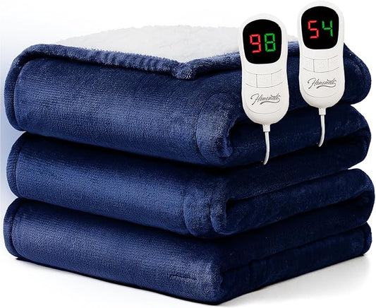 Homemate Electric Heated Blanket King Size - 100"x90" Heating Blanket King Size Dual Control 1/2/4/6/8 Hours Auto-Off 10 Heat Level Over-Heat Protection Flannel Sherpa ETL Certification