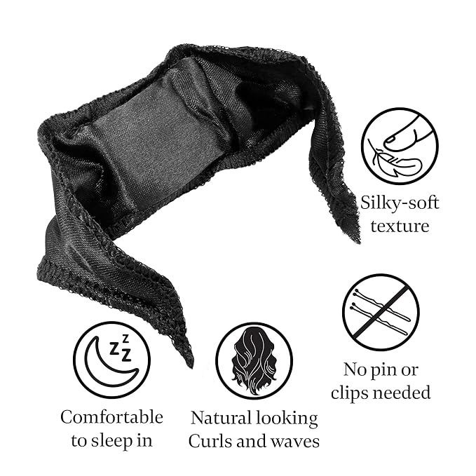 DONNA Satin Pillow Rollers Large 10pcs Foam Rollers for Heatless Hairdressing and Styling with Hair Clips - BLACK