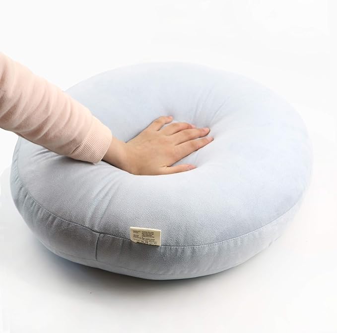 Round Throw Pillow for Kids 16x16 100% Down-like Polyester Filling Super Soft Cushion Ultra Fluffy Feather-like Touch Decorative Round Floor Pillow for Couch Bed Sofa, Light Blue, 1 Piece