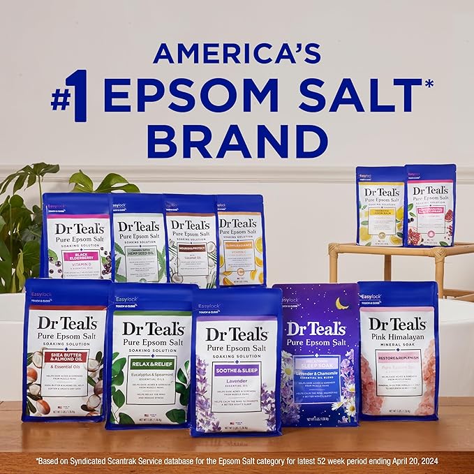 Dr Teal's Pure Epsom Salt, Relax & Relief with Eucalyptus and Spearmint, 3 lb (Pack of 4)