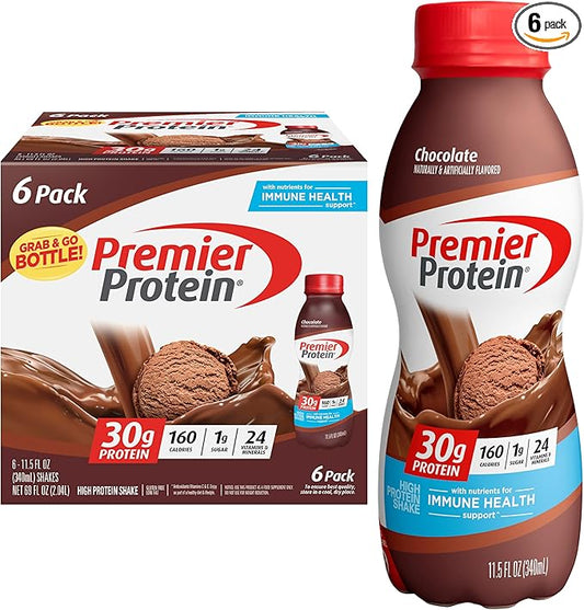 Premier Protein Shake, Chocolate, 30g Protein 1g Sugar 24 Vitamins Minerals Nutrients to Support Immune Health, 11.5 fl oz (Pack of 6)