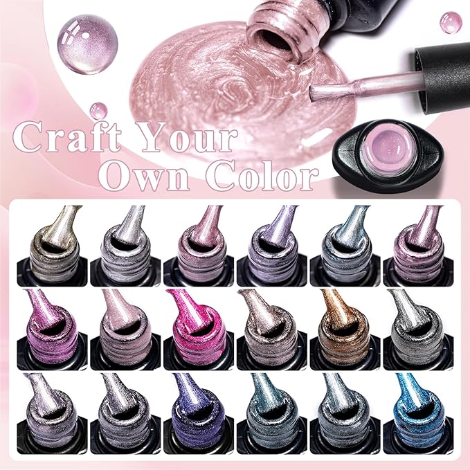 MTSSII Jelly Cat Eye Gel Nail Polish Set, 18 Colors Rainbow Glass Sea Spirit Magnetic Gel Polish Kit with Magnet Pink Blue Purple Grey Glitter Cateye Nail Polish Salon Manicure Nail Art DIY at Home