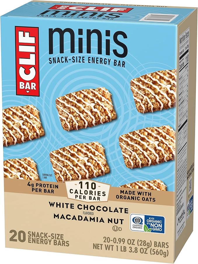 CLIF BAR Minis - White Chocolate Macadamia Nut Flavor - Made with Organic Oats - 4g Protein - Non-GMO - Plant Based - Snack-Size Energy Bars - 0.99 oz. (20 Pack)