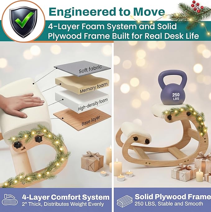 NYPOT Ergonomic Kneeling Chair with Adjustable Seats - Knee Chair for Posture Correction & Kneel Rocking Stool for Desk - Back Pain Relief for Home and Office, Supports 250 pounds - 5 Years Warranty