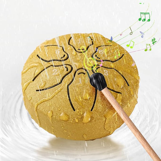 Facmogu 3 Inch 6 Notes Rain Drum for Outside Garden, Steel Tongue Drum Hand Drums with Bag Sticks Music Book, Mini Chakra Drum Musical Education Entertainment Gifts for Kids - Gold (Bowling Pattern)