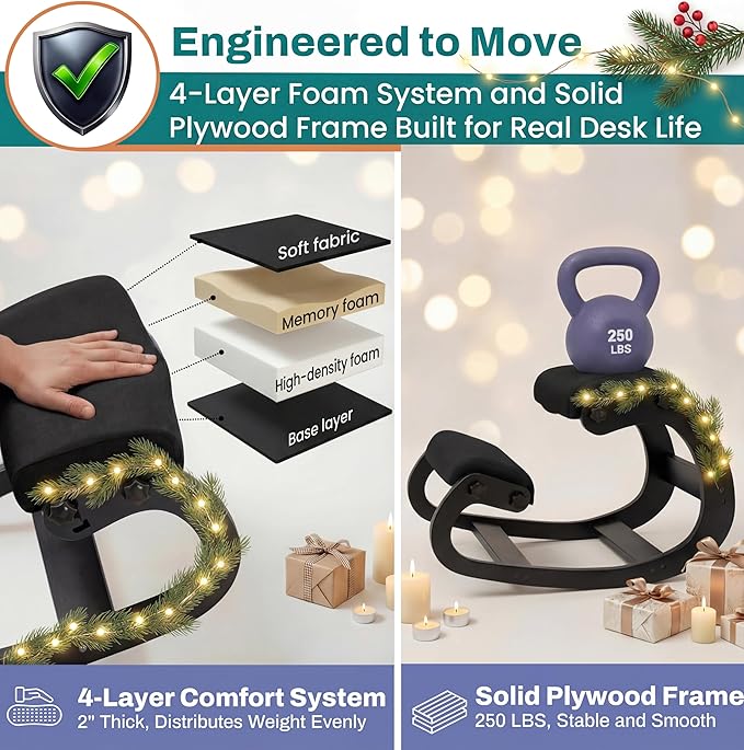 NYPOT Ergonomic Kneeling Chair with Adjustable Seats - Knee Chair for Posture Correction & Kneel Rocking Stool for Desk - Back Pain Relief for Home and Office, Supports 250 pounds - 5 Years Warranty