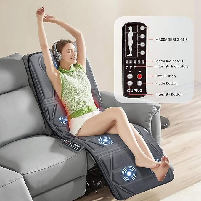 Massager Pad, Massage Mat with 10 Vibrating Motors for Pain Relief, Back Massager with Heat, Full Body Massage for Back, Lumbar,Leg, Gifts for Men Women, Long 67"