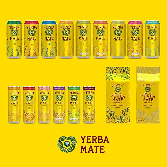 Yerba Madre Organic Sparkling Yerba Mate, Cherry Jubilation, 80mg Natural Plant Based Caffeine, Smooth Energy & Focus, Carbonated, 12 Oz (Pack of 12)