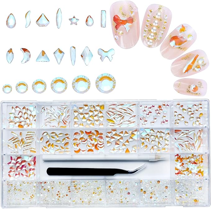 Nibiru 3830Pcs Aurora Multi Shapes Rhinestones Glass Diamonds Kit for Nail Art Jewels Decoration,Shiny Flatback Mix Size with Wax Pen