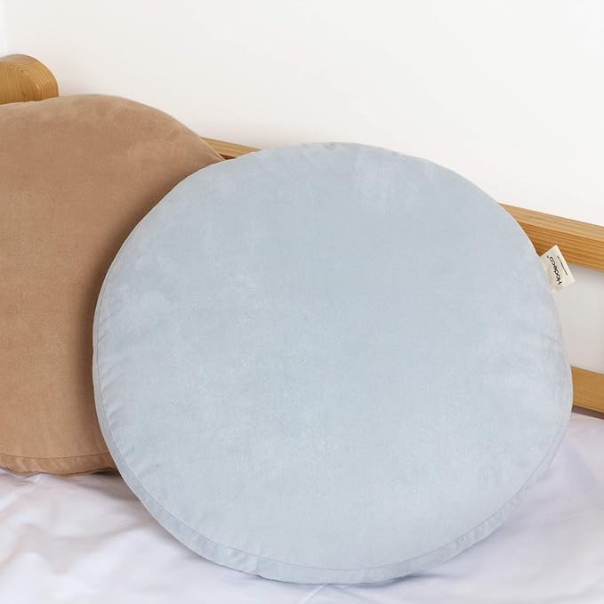 Round Throw Pillow for Kids 16x16 100% Down-like Polyester Filling Super Soft Cushion Ultra Fluffy Feather-like Touch Decorative Round Floor Pillow for Couch Bed Sofa, Light Blue, 1 Piece