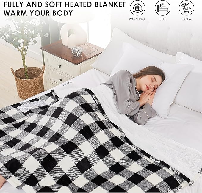 Homemate Electric Blanket Heated King Size - 100“x90“ Ultra Soft Cozy Flannel Heating Blanket with 10 Fast Heat Levels 8 Hours Auto Off Over-Heated Protection ETL Certification Keep Warm in Home