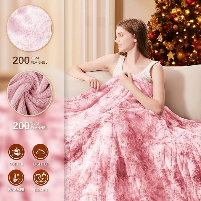 Homemate Electric Heated Blanket Full Size - 72"x84" Heating Blanket Full Size 1/2/4/6/8 Hours Auto-Off 10 Heat Level Over-Heat Protection Luxury Faux Fur Sherpa ETL Certification