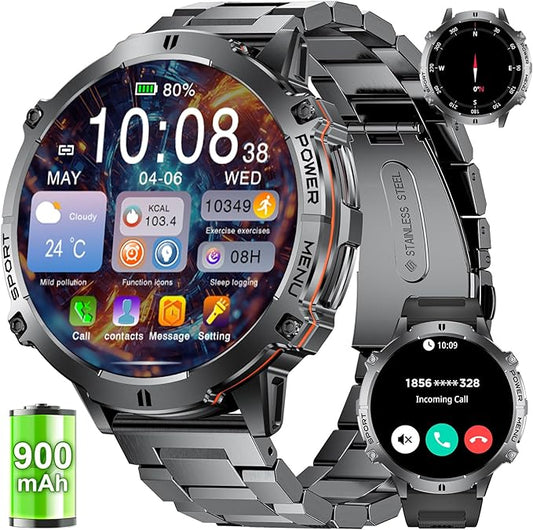 LIGE Smart Watches for Men with 900mAh Battery(60+Standby),1.73" AMOLED with Bluetooth Call,110+ Sports Mode Tactical Fitness Tracker/Heart Rate Sleep Health Monitor/Android iOS Military Smart Watch