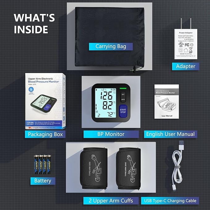 Upper Arm Blood Pressure Machine - 2 Size Cuffs, Medium/Large 9"-17" and Extra Large XL 13"-21" for Big Arms, Accurate Automatic Digital BP Machine for Home Use, Large Backlit Display, 2 Users