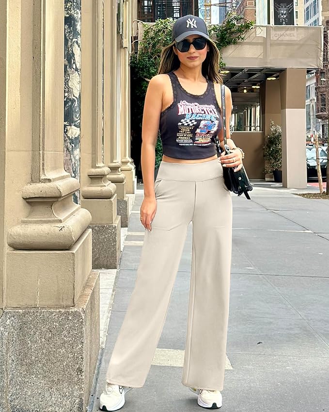 G4Free Yoga Pants Women Wide Leg Pants with Pockets High Waist Stretch Dress Casual Sweatpants Petite/Regular/Tall