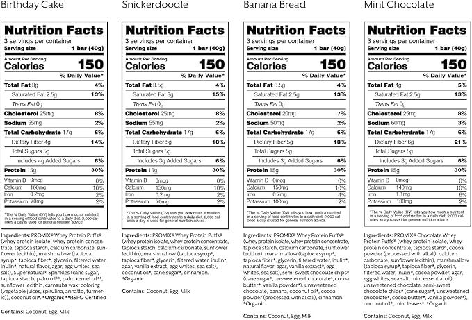 ProMix Nutrition Protein Puff Bars - Variety Pack - Birthday Cake, Snickerdoodle, Banana Bread, Mint Chocolate - Marshmallow Crispy Treat - High Protein & Low Calorie - 12 Bars