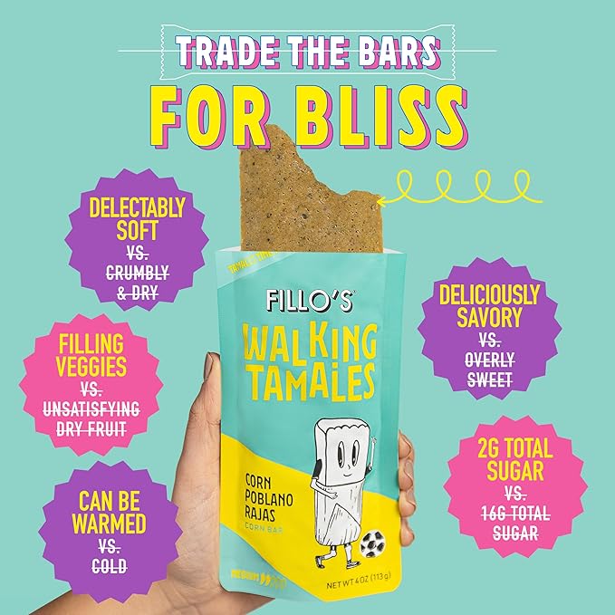 Fillo's Walking Tamales Corn Poblano Rajas, Pk of 7, Ready-to-Eat, Delicious, Gluten-Free, Preservative-Free, Vegan Friendly, Microwavable, Non-GMO