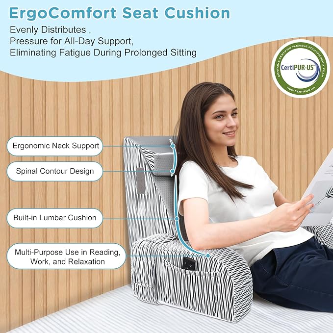 Reading Pillow for Sitting in Bed Adult - Back Pillow for Bed Sitting up, Backrest Support Pillow for Lounging/Reading/Gaming/Resting/Watching TV, Bedrest, Stripe