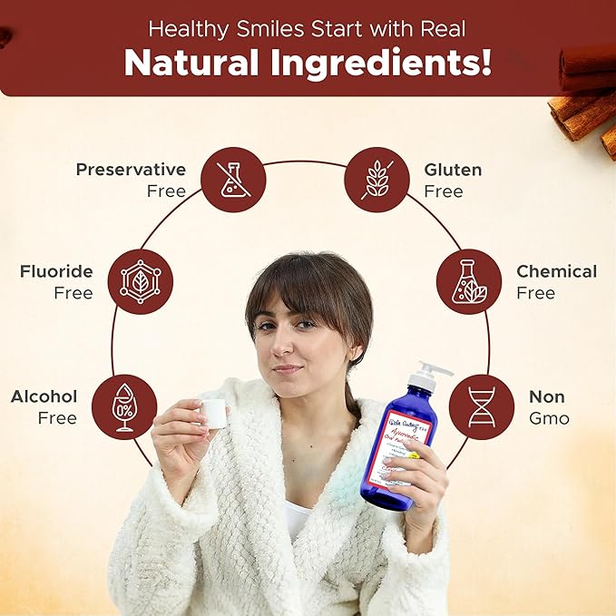 Natural Oil Pulling for Teeth and Gums | Cinnamon Flavored Oral Rinse Mouthwash for Bad Breath | Organic Essential Oil for Teeth Whitening & Gum Health, Cobalt Glass Bottle with Refill Pouch-16 FL Oz