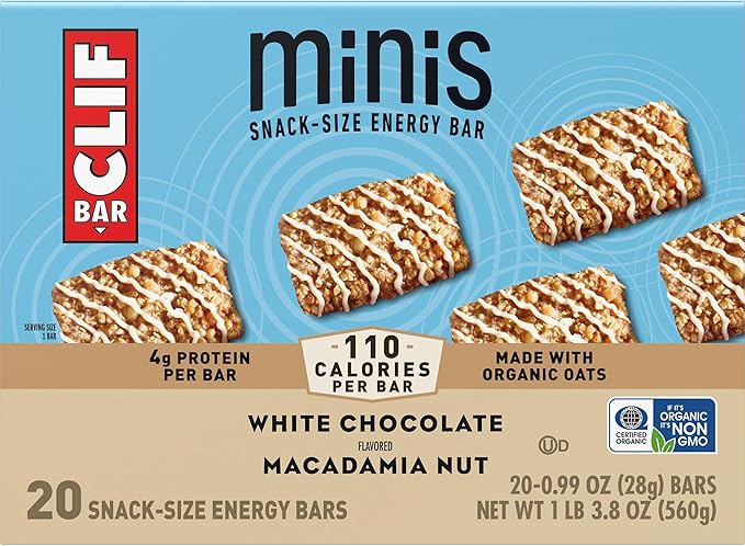 CLIF BAR Minis - White Chocolate Macadamia Nut Flavor - Made with Organic Oats - 4g Protein - Non-GMO - Plant Based - Snack-Size Energy Bars - 0.99 oz. (20 Pack)