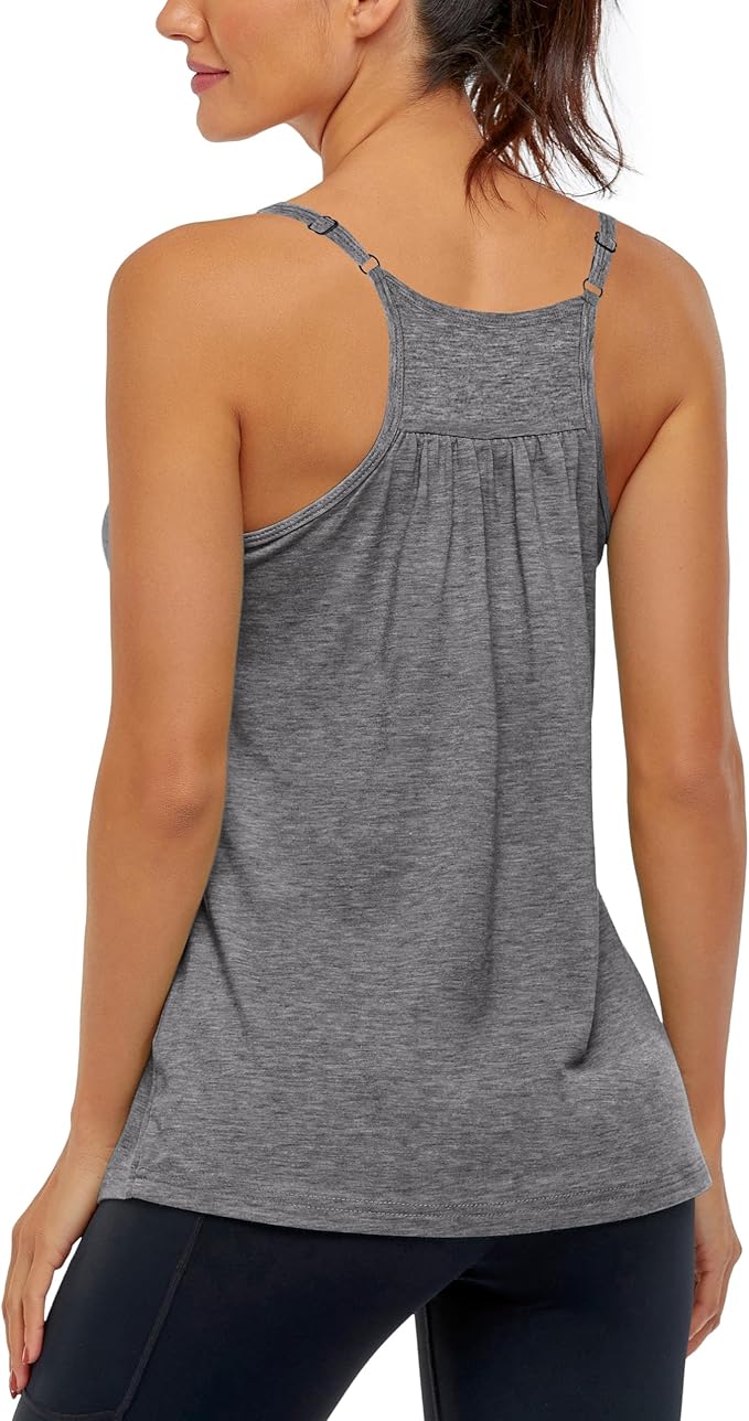 Hibelle Women's Workout Yoga Racerback Tank Tops with Built in Shelf Bra