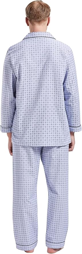 GLOBAL Men's Pajamas Sets 100% Cotton Flannel Sleepwear Long-Sleeve top & Bottom