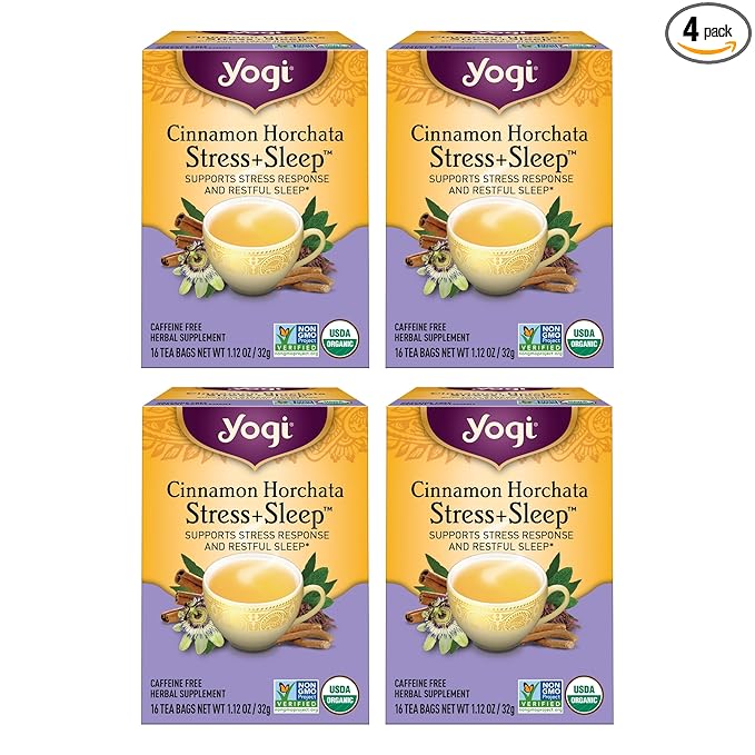 Yogi Tea Cinnamon Horchata Stress & Sleep - 16 Tea Bags per Pack (4 Packs) - Organic Sleep Tea - Supports a Restful Sleep - Includes Ashwagandha, Passionflower & Apple Cider Vinegar
