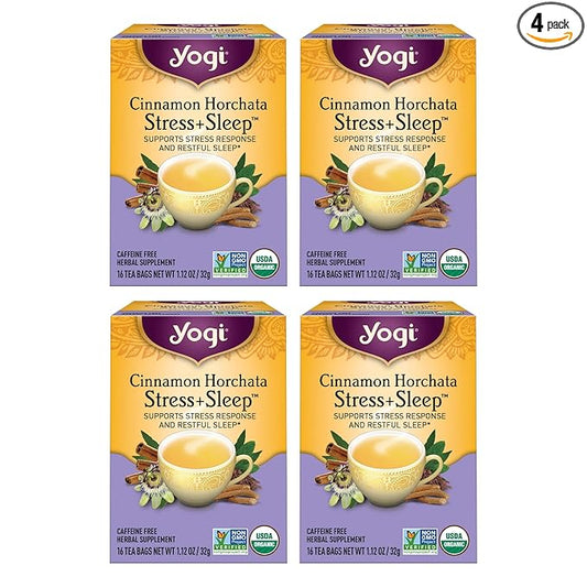 Yogi Tea Cinnamon Horchata Stress & Sleep - 16 Tea Bags per Pack (4 Packs) - Organic Sleep Tea - Supports a Restful Sleep - Includes Ashwagandha, Passionflower & Apple Cider Vinegar