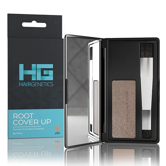 Hair Genetics Root Touch Up Hair Color Root Cover Up with Double-Ended Brush for Hair Color for Gray Hair Coverage - Portable Hair Powder Solution for Quick Gray Coverage (Light Brown, 6g)