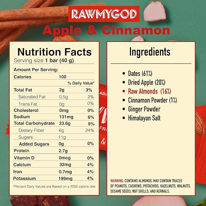 RAWMYGOD Fruit and Nut Bars, Gluten Free, Vegan, No Added Sugar (16 bars, Variety Pack I - 4 Raw Cacao, 3 Apple & Cinnamon, 3 Nuts & Berries, 3 Cherry Peanut, 3 Pistachio & Cranberry)