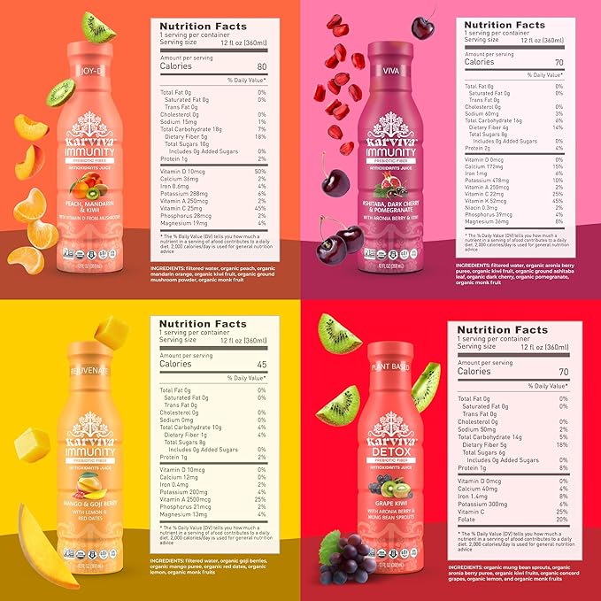 Karviva Organic Juice Cleanse & Skin Glowing Pack – Detox & Collagen Boost, Low-Sugar, High Fiber, Antioxidants & Vitamins – Ancient Remedies For Weight Control & Sugar Detox, 1–3 Day Use (6 BPA-Free Bottles, 12 oz each)